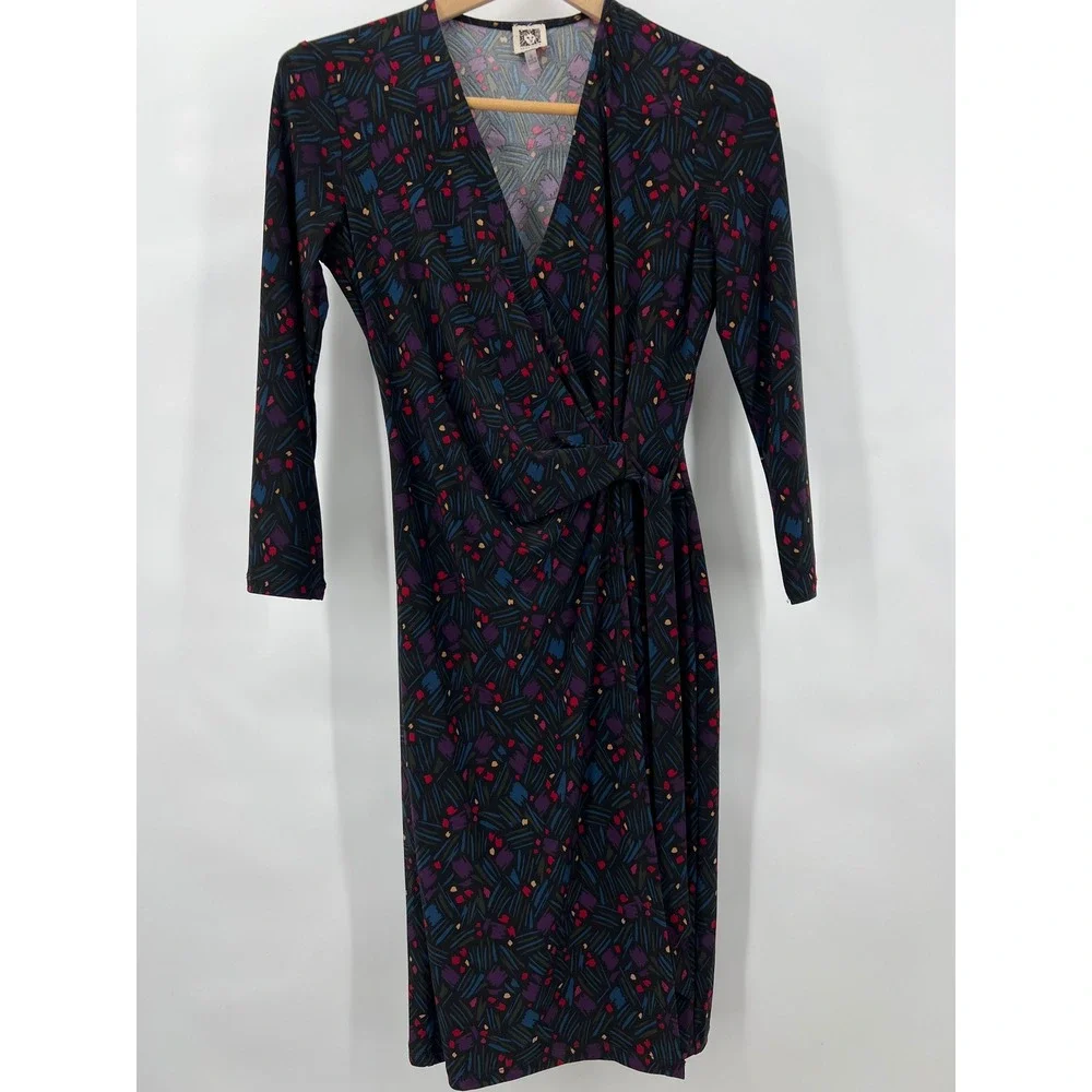 Anne‎ Klein Dress Womens 6 Abstract Print Wrap Surplice Career Quiet Luxury